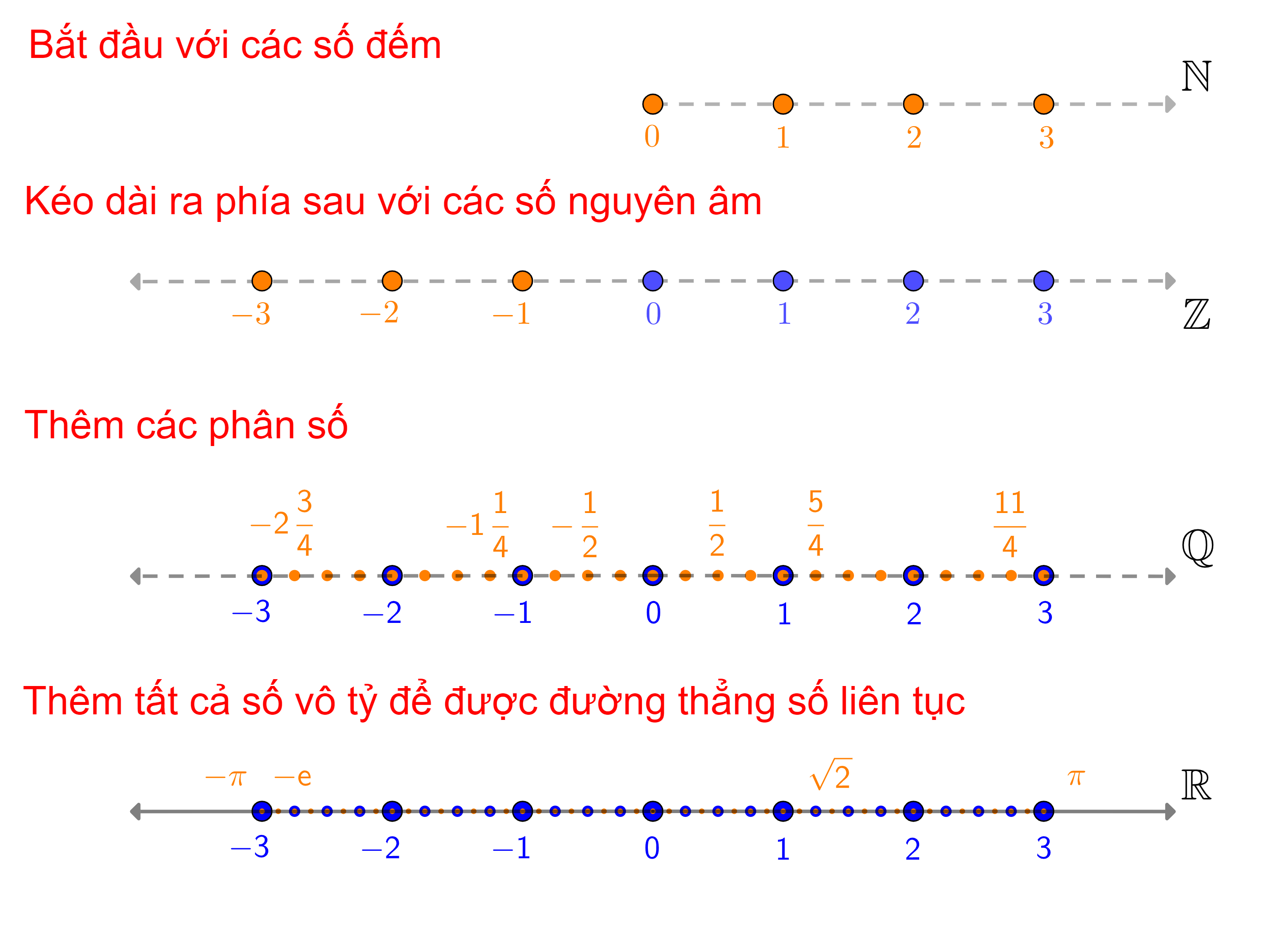 Hình biểu diễn bốn tập số cơ bản N, Z, Q, R